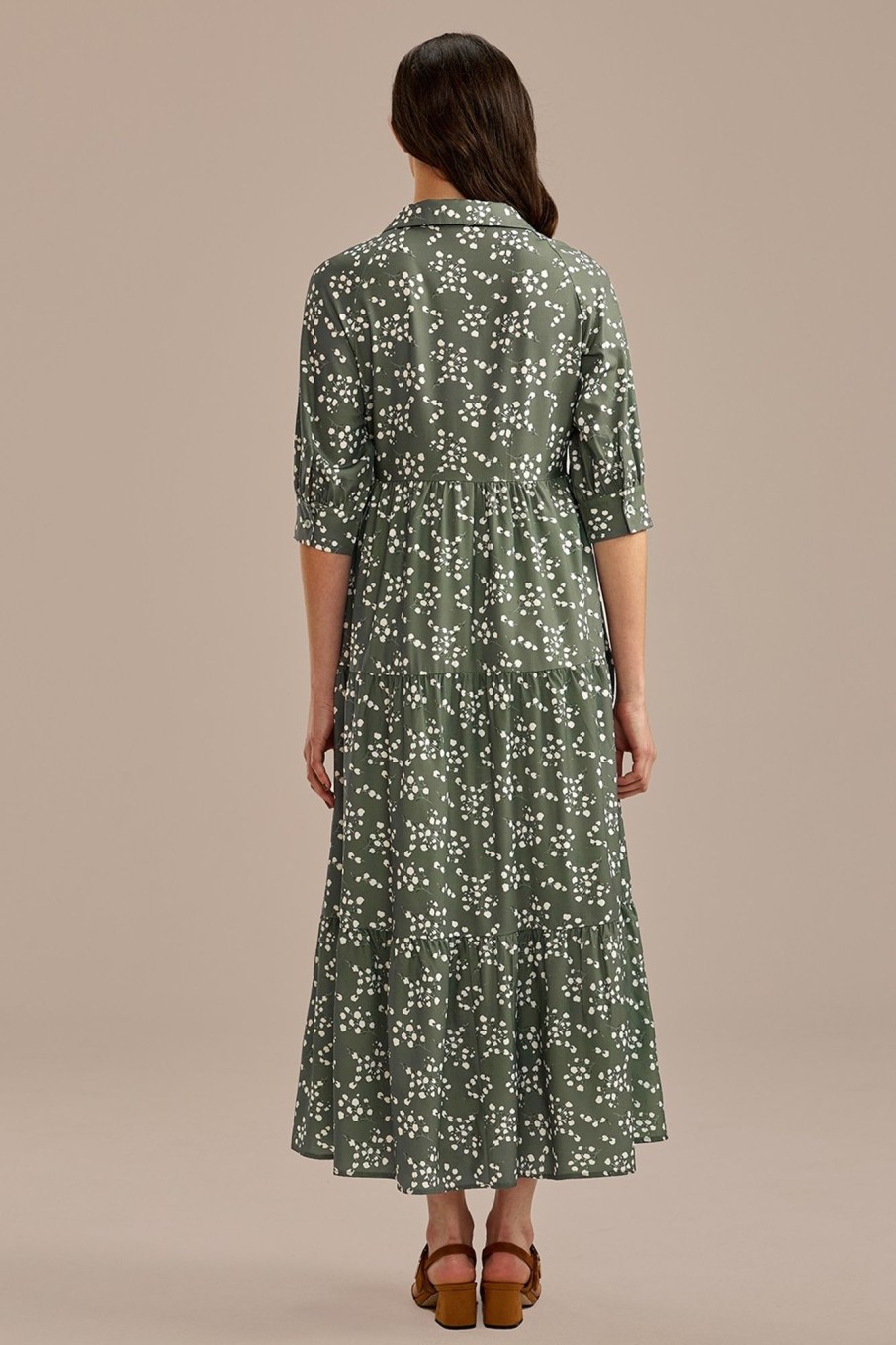 New Floral Half Sleeve V Neck Maxi Dress Green