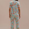 Online Peach Print Short Sleeve Collared Neck Buttons Pj Set Blue