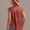 Online Collared Neck Short Sleeve Polka Dots Blouse Chocolate