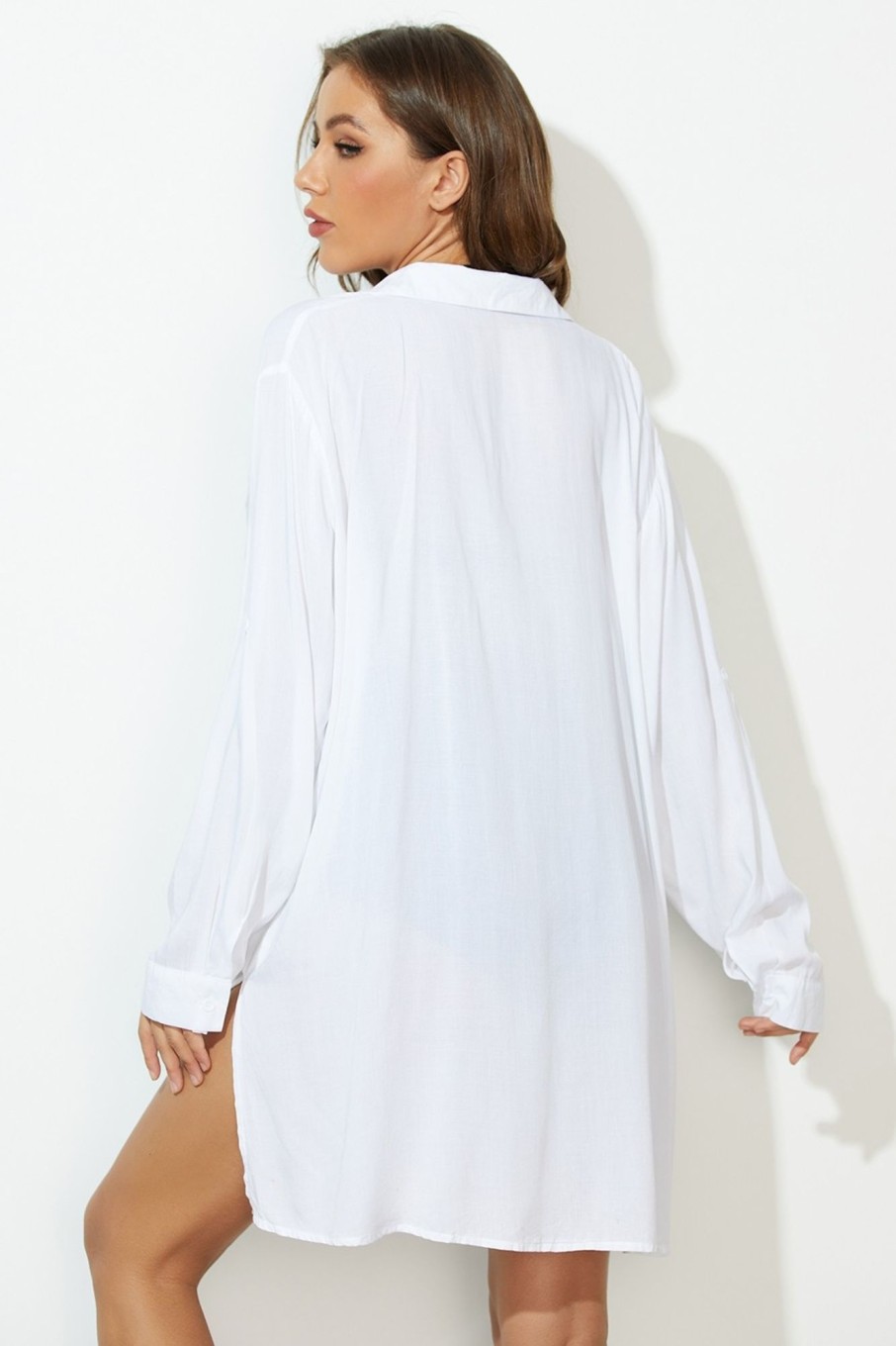 New Oversize Long Sleeves Bikini Cover Up White