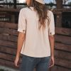 Best Short Puff Sleeve V Neck Buttons Blouse Wheat