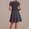 Wholesale Short Sleeve V Neck Smocked Tiered Mini Dress Gray