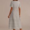 Clearance Short Sleeve Round Neck Button Cotton Midi Dress Sage