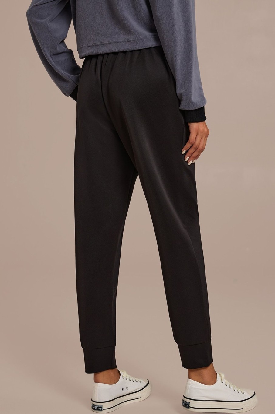 Wholesale Elastic Tie Waist Joggers With Pockets Black