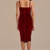 New Sleeveless V Neck Bodycon Midi Dress Wine Red