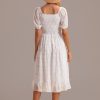 Clearance Square Neck Short Sleeve Tiered Midi Dress Pale Peach