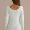 Clearance Long Sleeve V Neck Tight-Fitting Sweater White