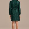 Wholesale Sequin Long Sleeve V Neck Tie Waist Midi Dress Green