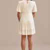 Online Sequin Short Puff Sleeve Round Neck Tiered Mini Dress Cream