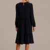 Best Long Sleeve Round Neck Midi Dress Black