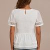 Clearance Short Sleeve Round Neck Shirring Ruffle Blouse White