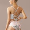 Online Vertical Stripe Spaghetti Straps And Floral High Waist Bikini Set As Picture