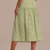 Best Elastic Waist Buttons Midi Skirt Sage Plaid