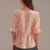 New Floral Short Sleeve V Neck Peplum Blouse Orange