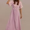 Wholesale Half Sleeve Round Neck Elastic Waist Lace Maxi Dress Lavender