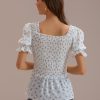 Best Bubble Short Sleeve Square Neck Shirt Floral