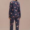 Online Cute Christmas Elk And Floral Print Pj Set Multicolor