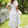 Clearance Short Sleeve Round Neck Cotton Spring Summer Maxi Dress Blue