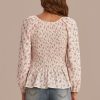 Online Long Sleeve Round Neck Shirring Ruffle Shirt Floral