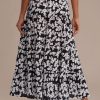 Online Floral Elastic Waist Tiered Midi Skirt Black