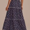 New Floral High Waist Tiered Maxi Skirt Navy