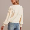 Clearance Cute Long Sleeve Laciness Neckline Sweater Cream