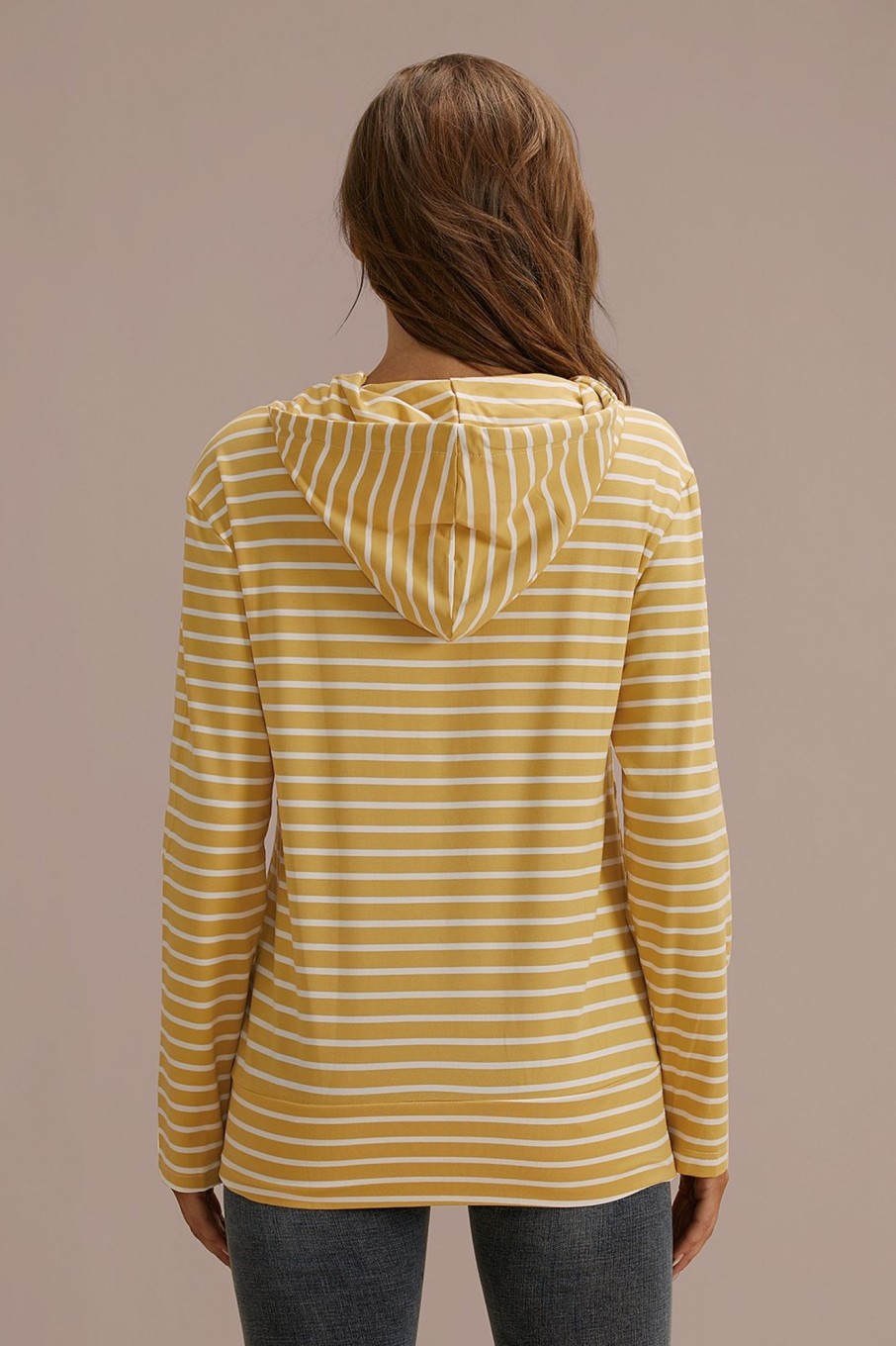 Best Stripe Long Sleeve Halfzip Side Pockets Hoodie Yellow