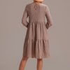 Wholesale Solid Color Long Sleeve Round Neck High Waist Mini Dress Dusty Rose