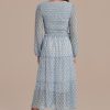 New Long Sleeve V Neck Smocked Midi Dress Mint