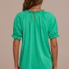 New Short Sleeve Round Ruffle Neck Top Green