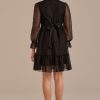 Online Long Sleeve V Neck Ruffle Midi Dress Black