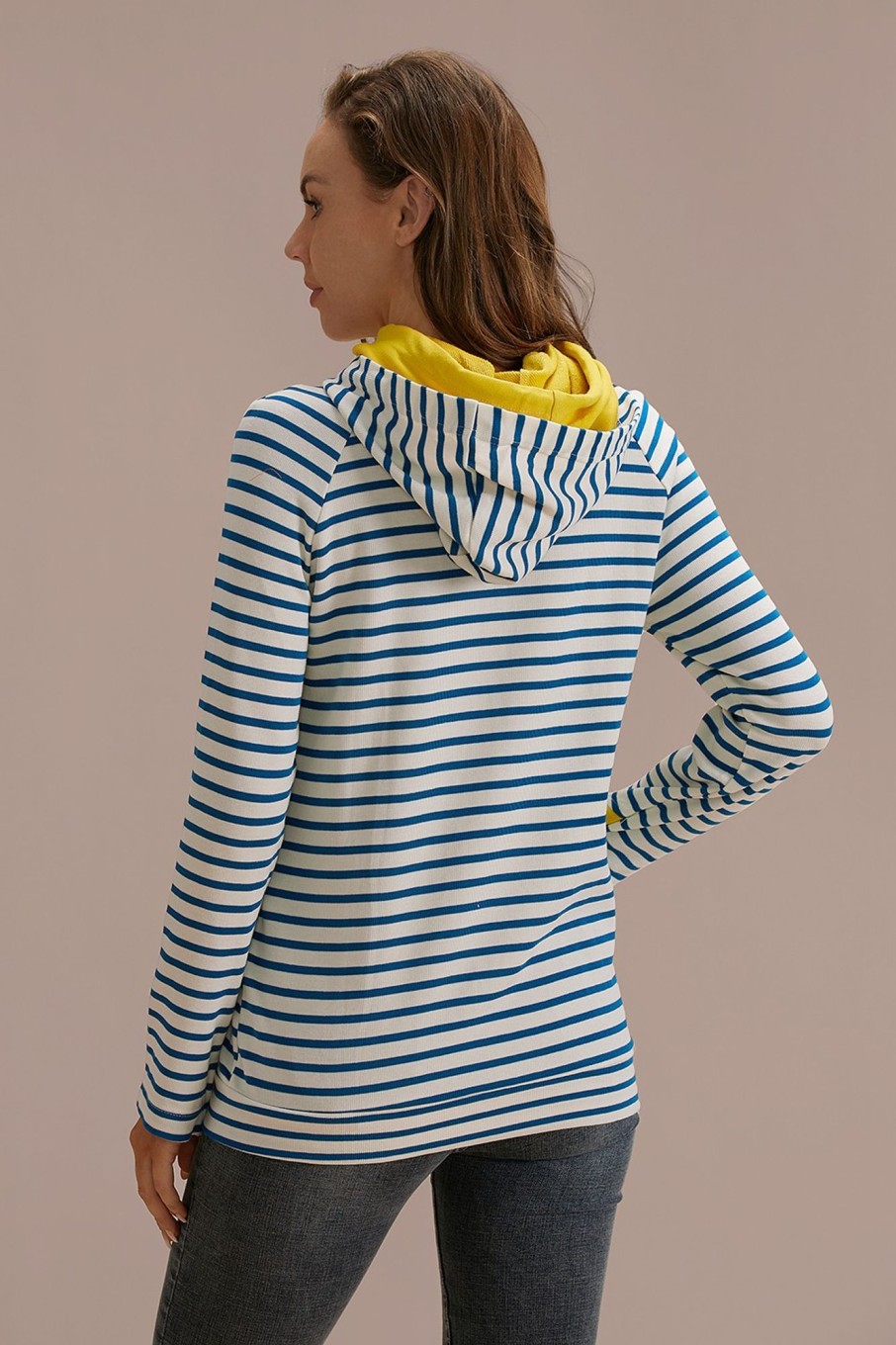 Best Stripe Long Sleeve Halfzip Hoodie Blue