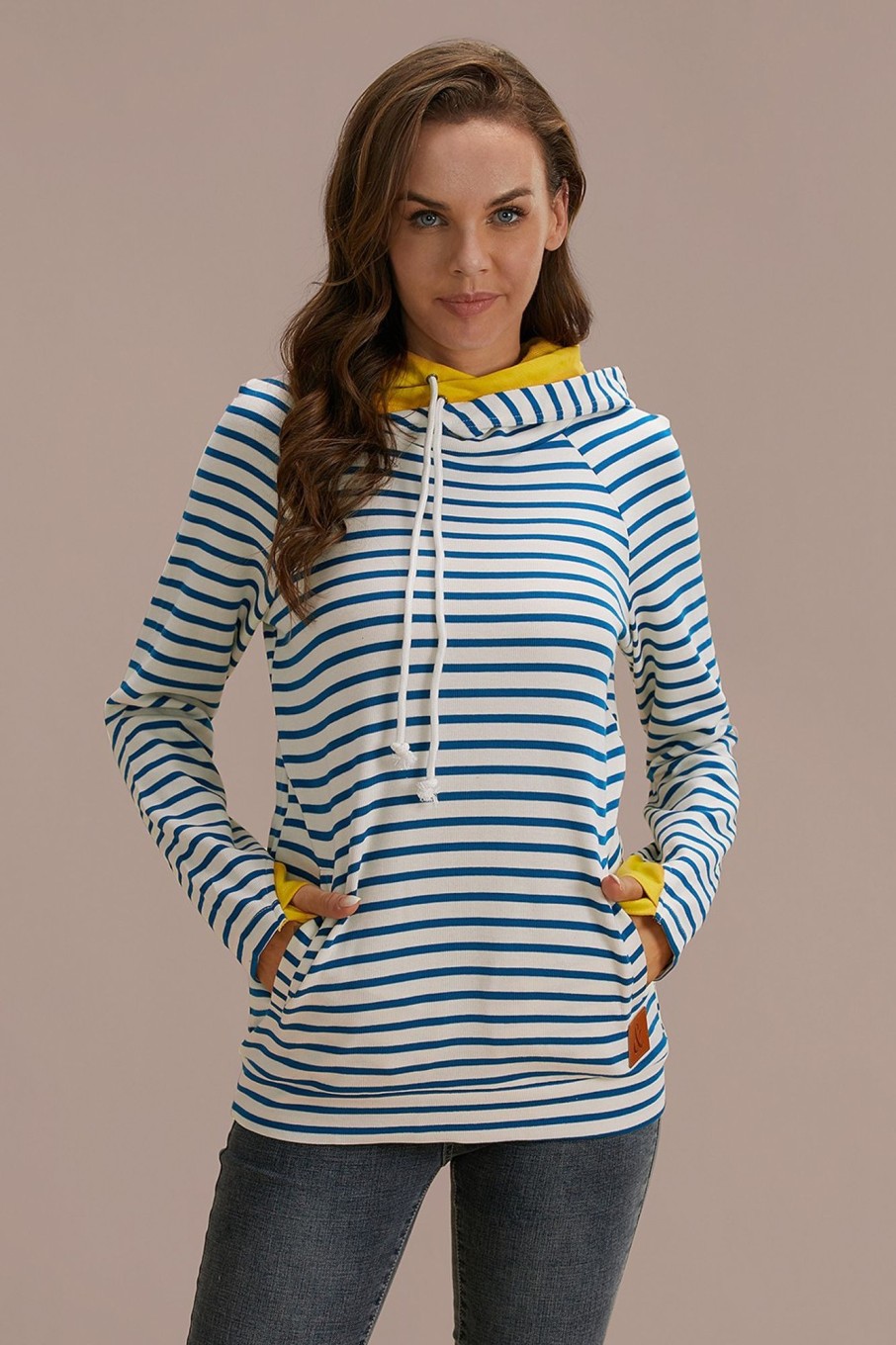 Best Stripe Long Sleeve Halfzip Hoodie Blue