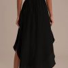 New Elastic Waist Side Pocket Rounded Hemline Skirt Black