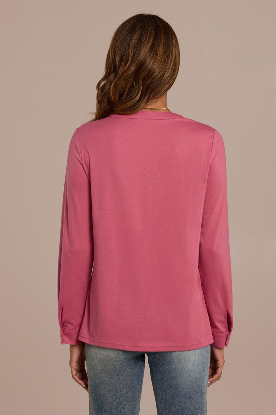 Wholesale Long Sleeve V Neck Button Top Mauve