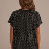 New All Over Heart Print V Neck Short Sleeve Top Black