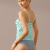 Wholesale Floral Print Knot Front Tankini Set Light Cyan