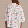 Online Fruit And Plaid Collared Neck Short Sleeve Colorblock Blouse Multi