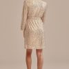 Wholesale Sequin Long Sleeve V Neck Tie Waist Midi Dress Rose Gold