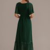 Online Short Sleeve V Neck Midi Dress Evergreen