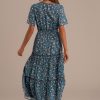 Best Floral Short Sleeve V Neck Tiered Maxi Dress As Picture