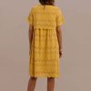 Hot Short Sleeve Round Neck Natural Knee Length Mom Dress Yellow