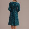 New Floral Long Sleeve V Neck Tiered Midi Dress Smoky Spruce