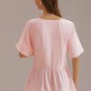 Hot Short Sleeve V Neck Embroidered Peplum Blouse Light Pink