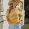 Clearance 3/4 Length Sleeve Round Neck Cotton Tops Yellow