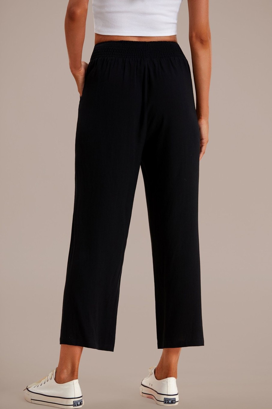 Clearance Drawstring Waist Wide Leg Pants Black