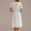 Best Swiss Dots Short Sleeve V Neck Midi Dress White