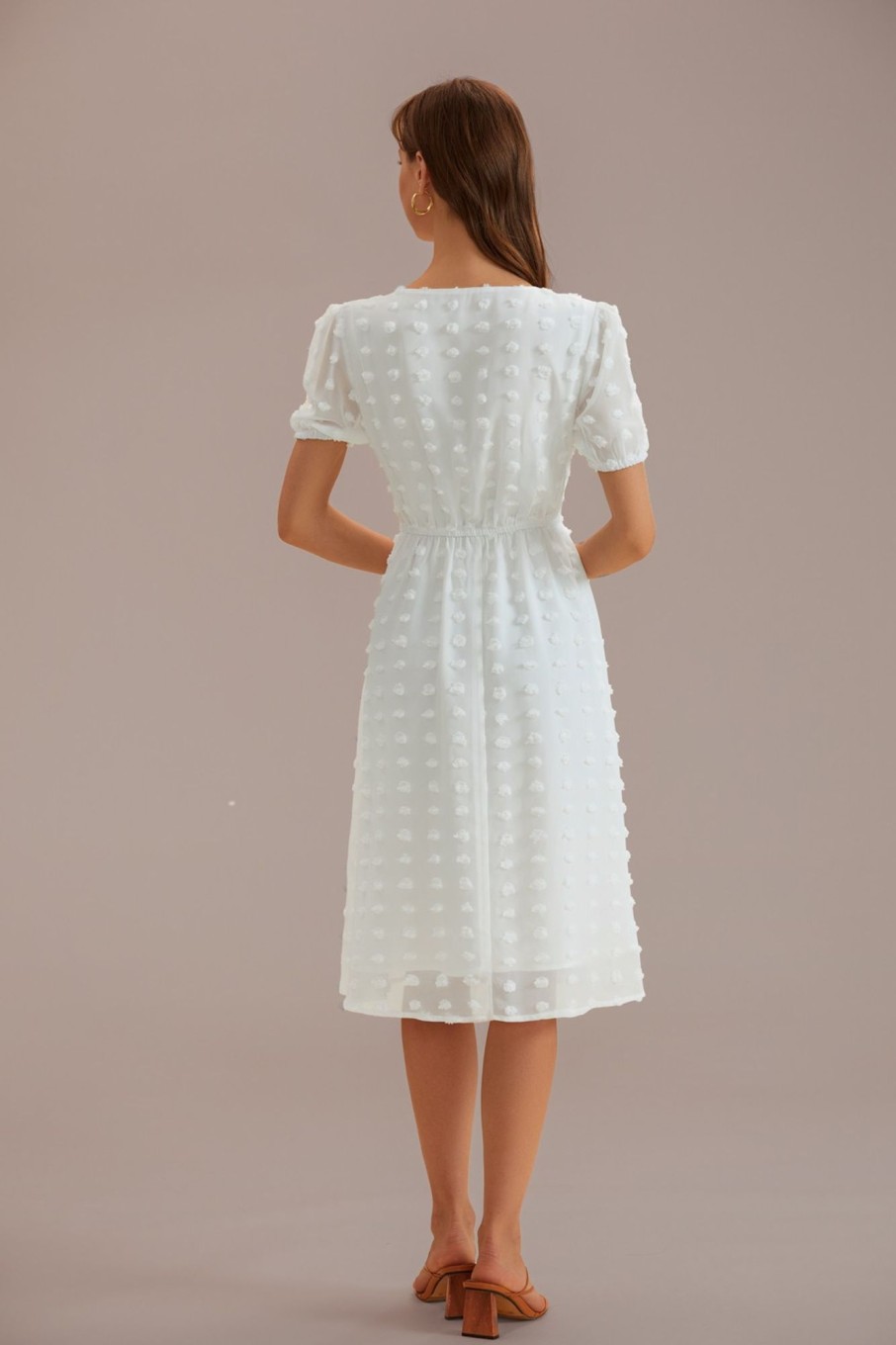 Best Swiss Dots Short Sleeve V Neck Midi Dress White