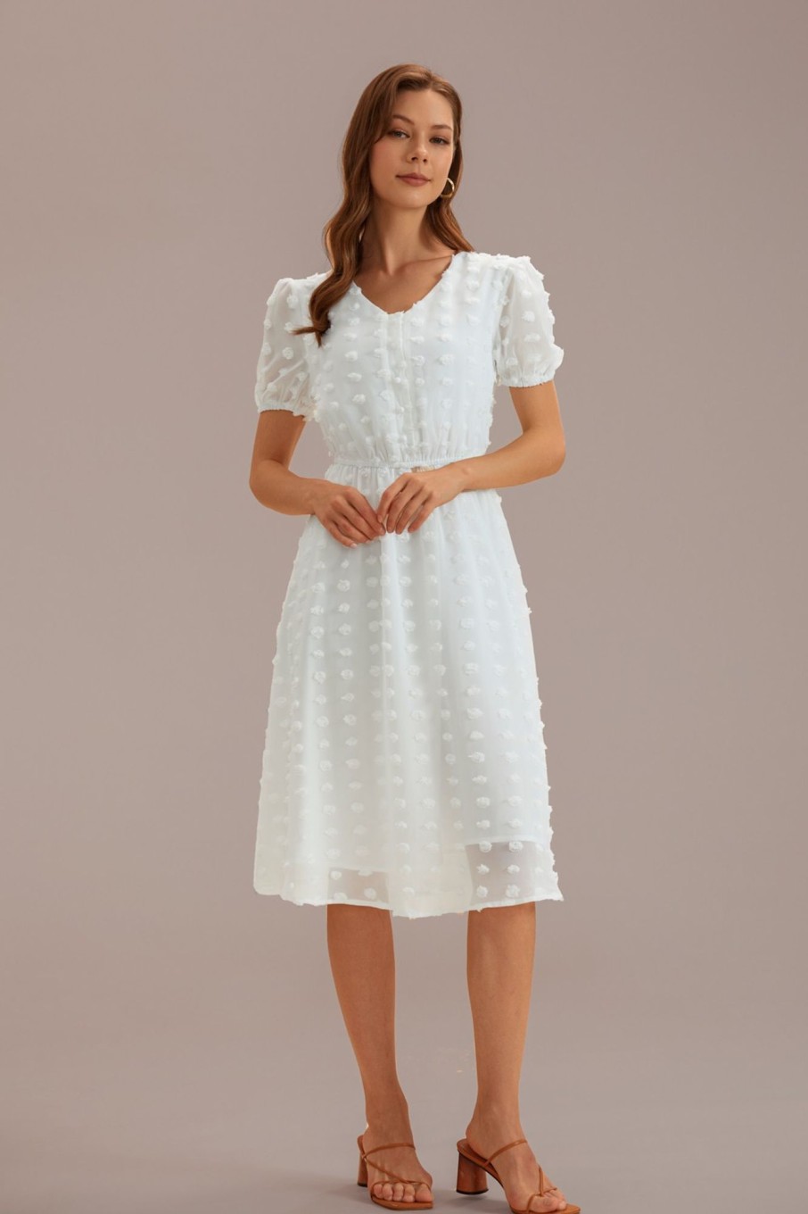 Best Swiss Dots Short Sleeve V Neck Midi Dress White