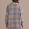 Wholesale Plaid Shacket Long Sleeve Classic Neck Pockets Jacket Coat Purple